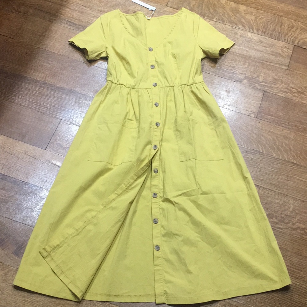 Simier Fariry Yellow Button-Down Midi Dress size 8